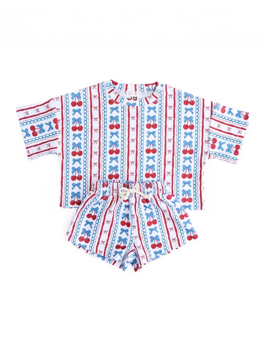 4th of July Shorts Set | Cherries & Stripes