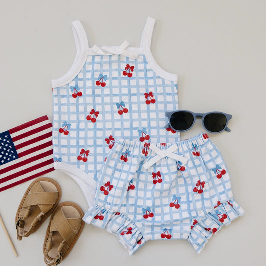 4th of July Shorts Set | Gingham Cherry