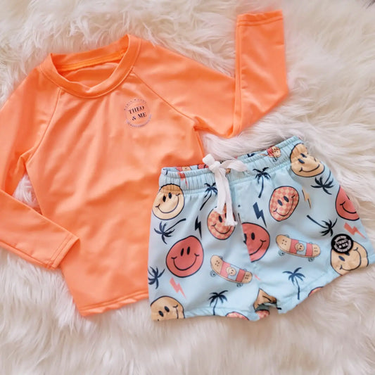 Smiley Orange Swim | Shorts & Rash guard