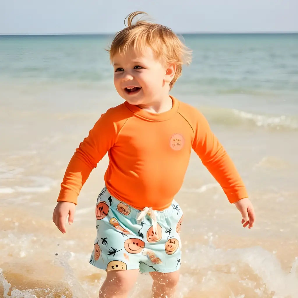 Smiley Orange Swim | Shorts & Rash guard