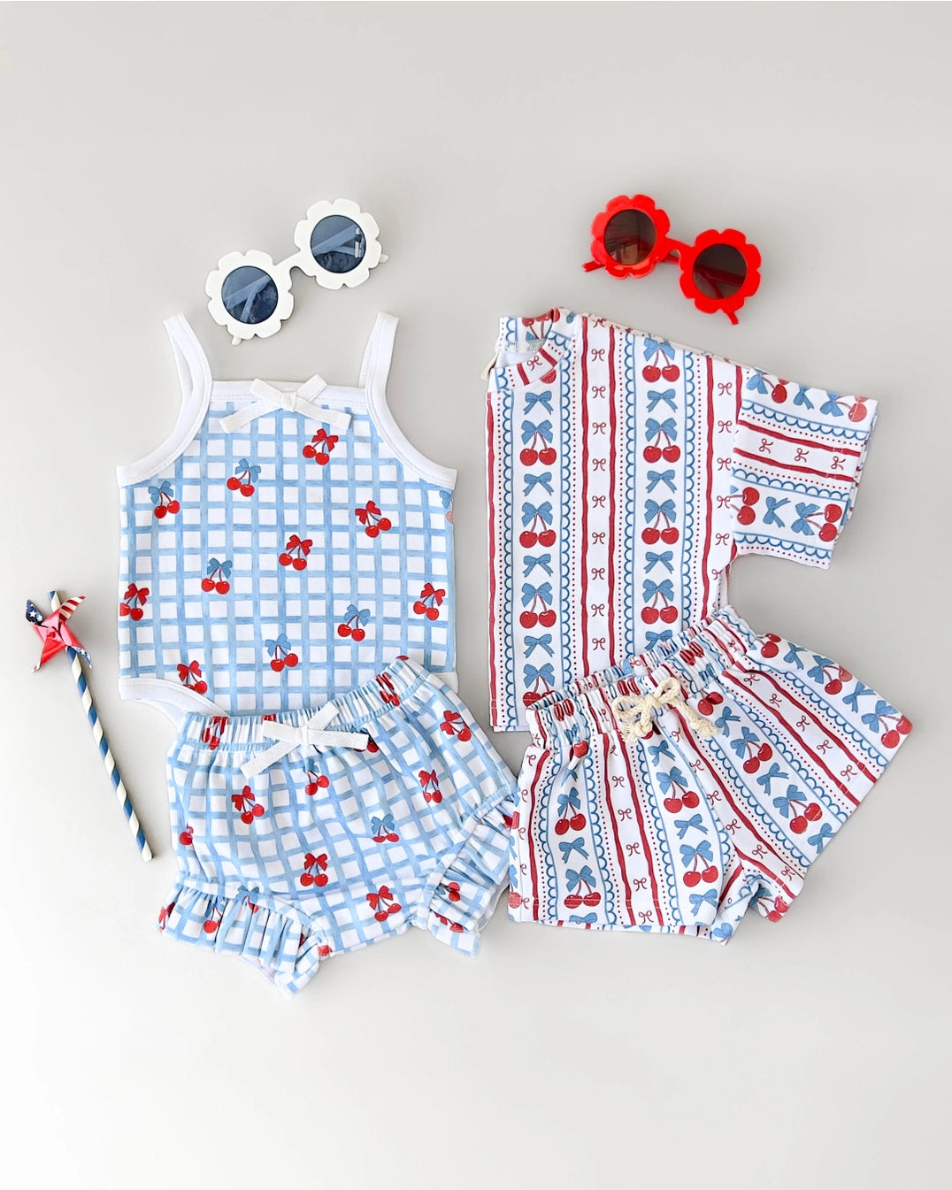 4th of July Shorts Set | Gingham Cherry